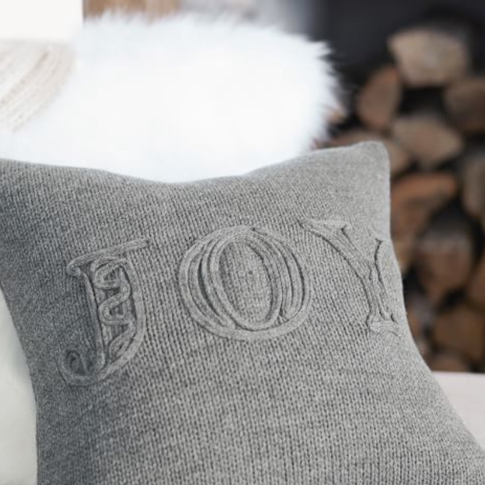 Pottery Barn Knitted JOY Sentiment Pillow Cover Rare Sold Out New In Plastic